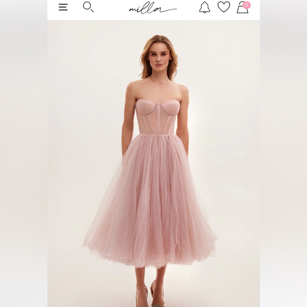 Milla Misty Rose Strapless Puffy Midi Tulle Dress